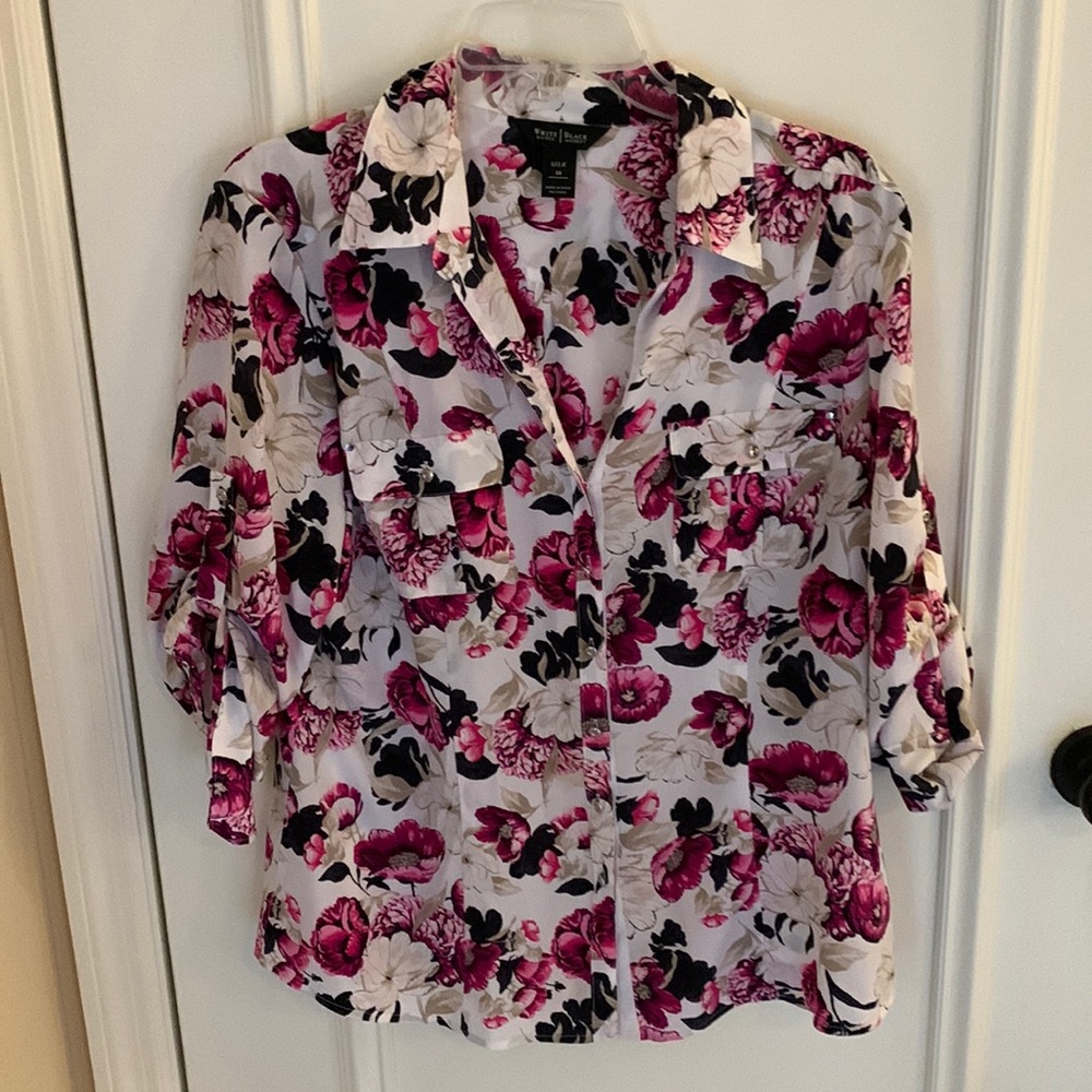White House black market silk floral blouse size 14